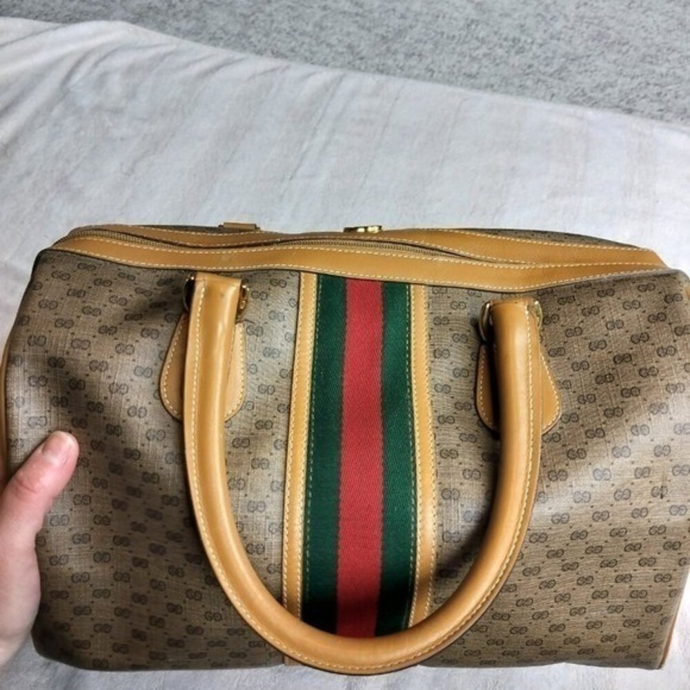 Authentic Vintage Gucci Micro GG Supreme Boston Bag Web Stripe Pristine Interior